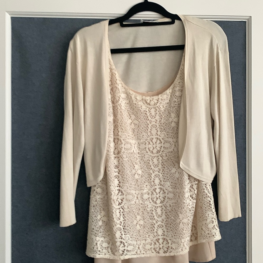 CABI Ivory lace camisole with Talbots Ivory shrug